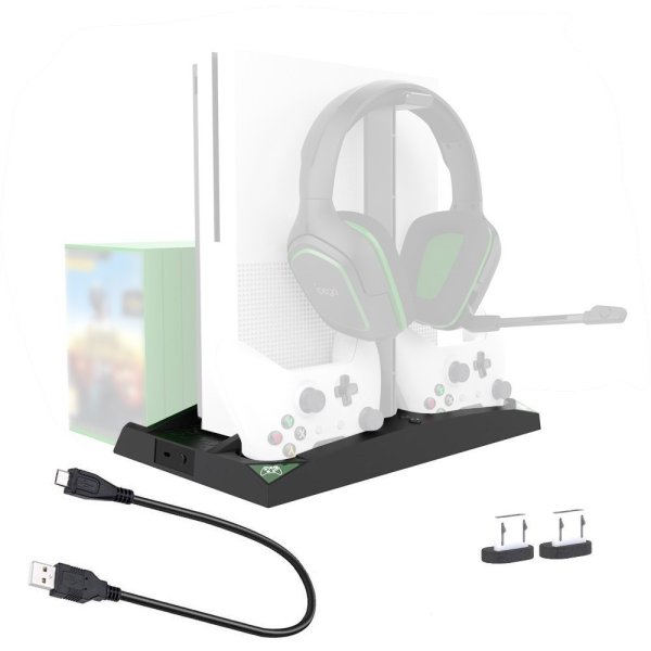 6-i-1 Docka för Xbox One och 2 Kontroller Kylningsfläkt